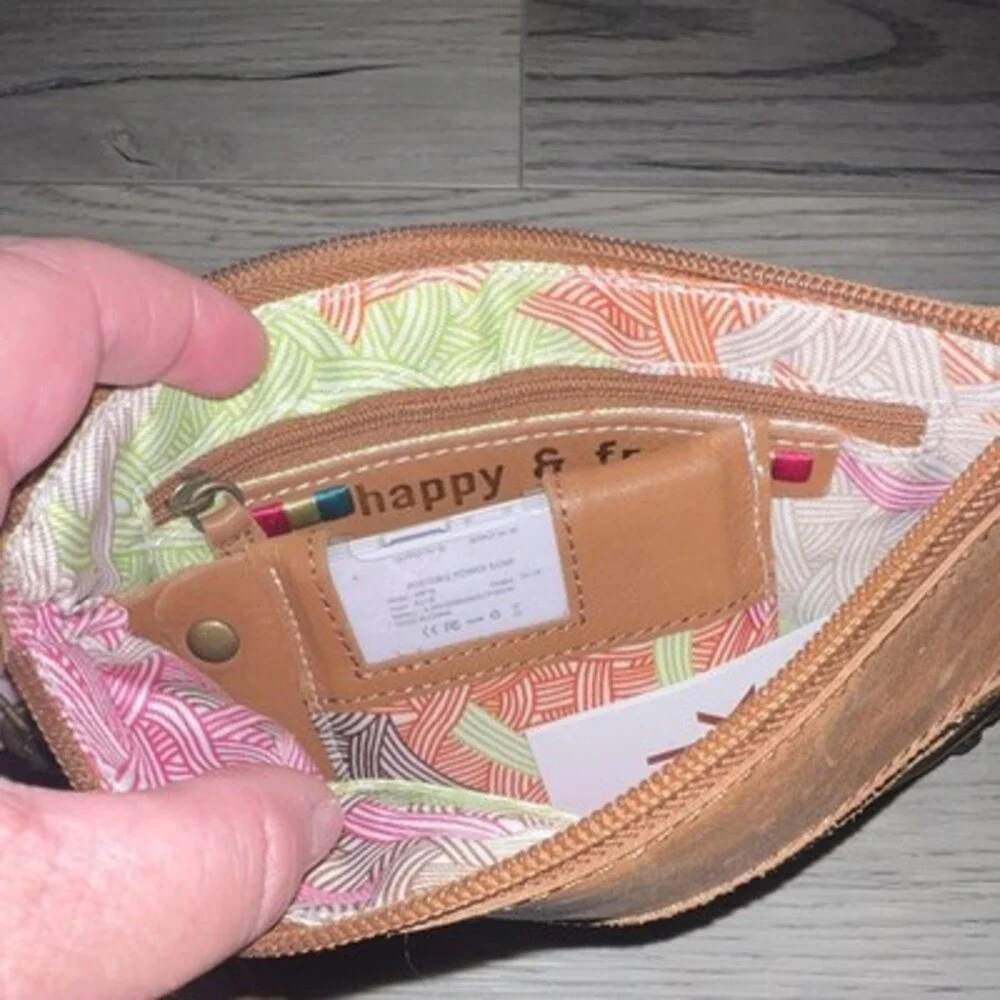 The Sak Women’s Brown Wristlet Wallet Solid Zip Strap with power bank